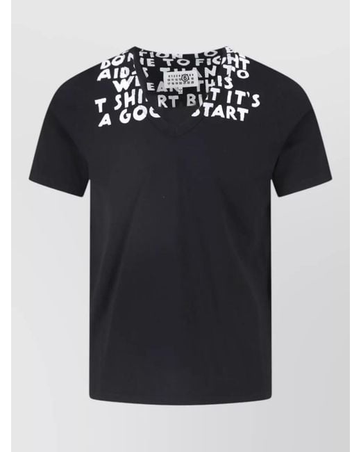 MM6 by Maison Margiela Black Short Sleeve Shirt Regular Fit V Neck for men