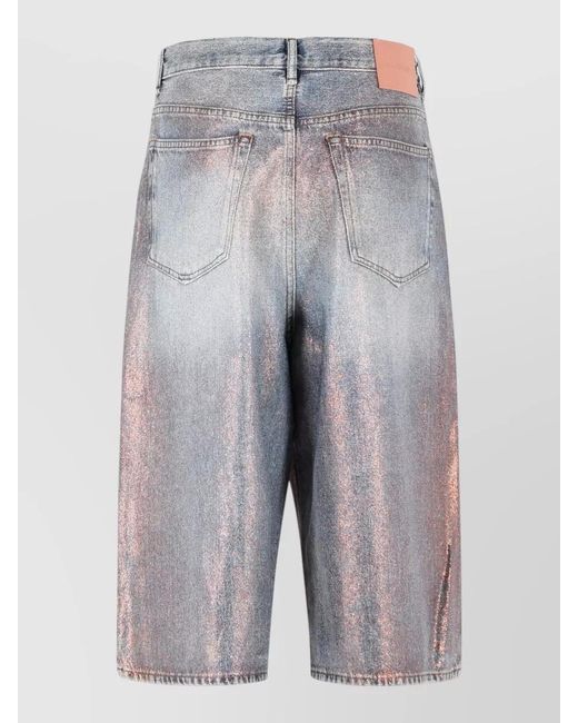 Acne Gray Cotton Blend Bermuda Shorts Metallic Finish