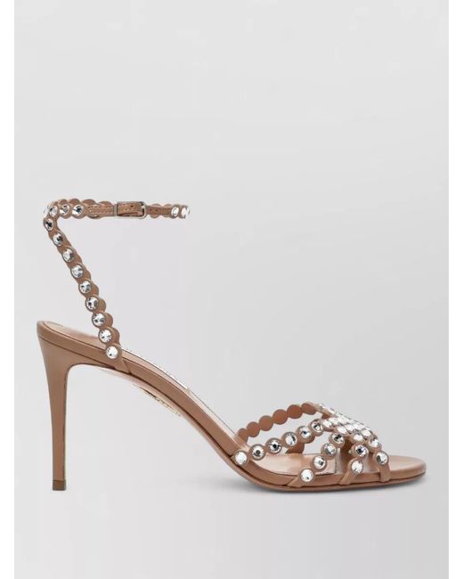 Aquazzura Natural Ankle Strap Sandals Embellished Open Toe