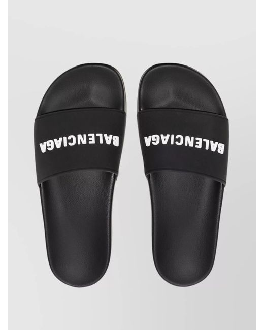 Balenciaga Black Rubber Sole Open Toe Logo Pool Slides