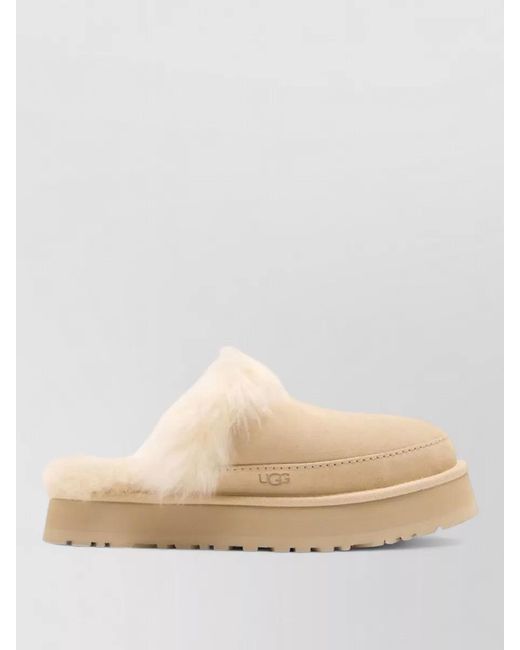 Ugg Natural Faux Fur Trim Platform Sole Slippers