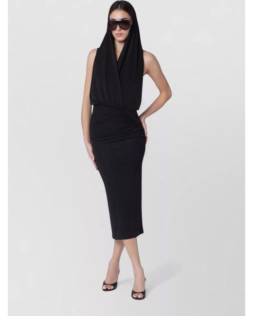 ANDAMANE Black Hooded Midi Dress