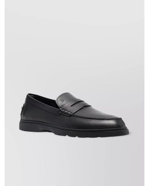 Tod's Black Leather Loafers Penny Strap for men