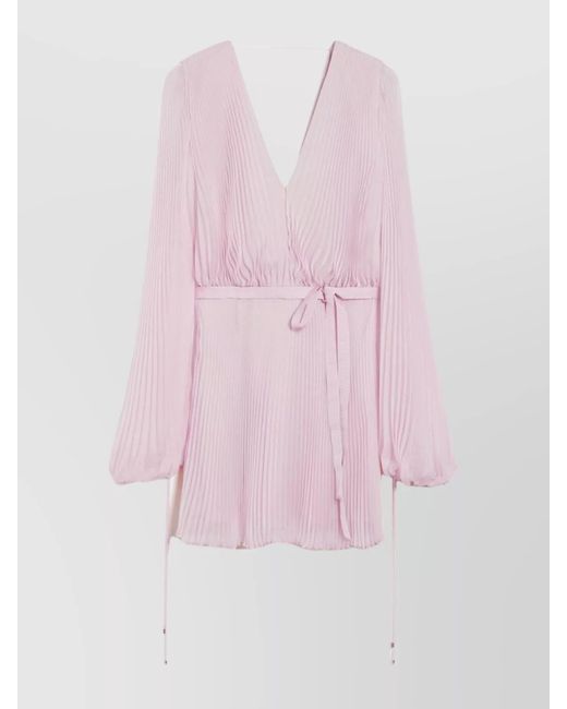 Max Mara Pink Puff Sleeve Belted V Neck Mini Dress