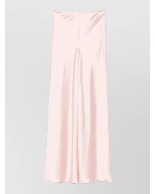 Norma Kamali Pink Satin High Waist Flared Hem Long Skirt