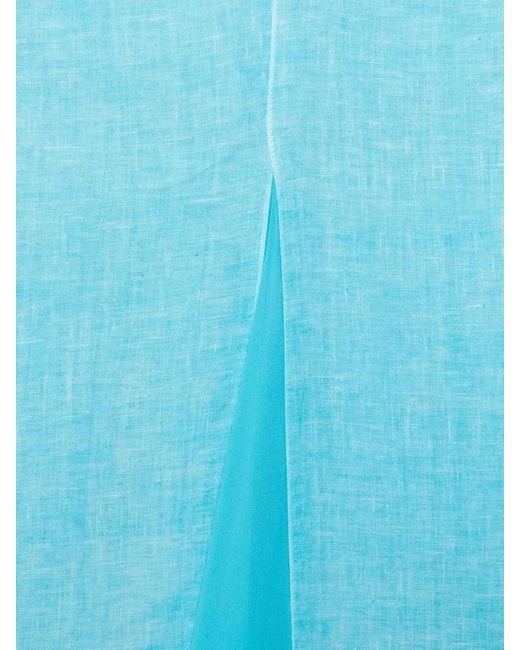 120% Lino Blue Linen Dress Maxi Length Summer Neckline