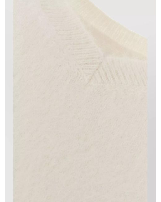 Maison Margiela White Ribbed V-Neck Knitted Top