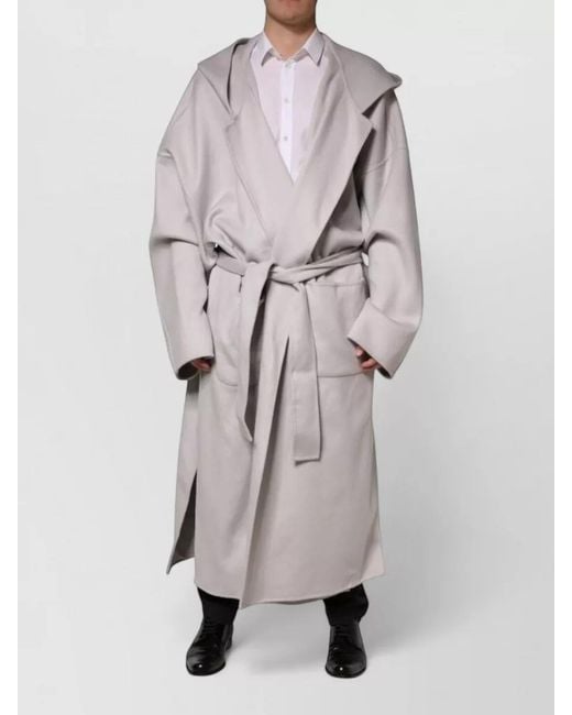 Dolce & Gabbana Gray Belted Hooded Long Trench Coat for men