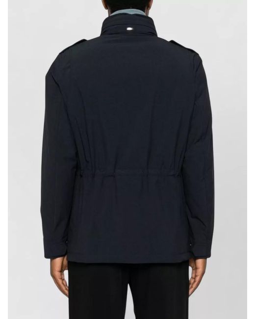 Herno Blue Parka Jacket High Collar Epaulettes Pockets for men