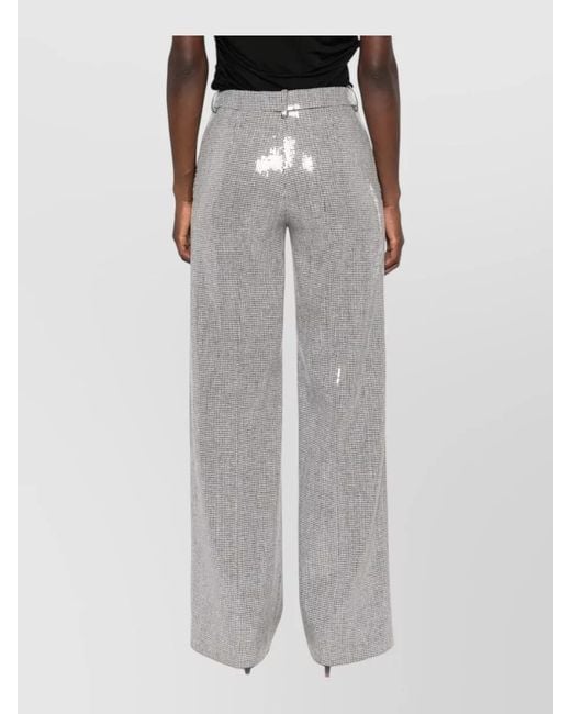 ERMANNO FIRENZE White Tailored Houndstooth Trousers High Waist Wide Leg