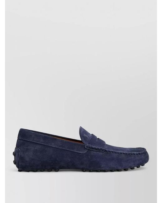 Tod's Blue Suede Penny Loafer Shoes Round Toe for men
