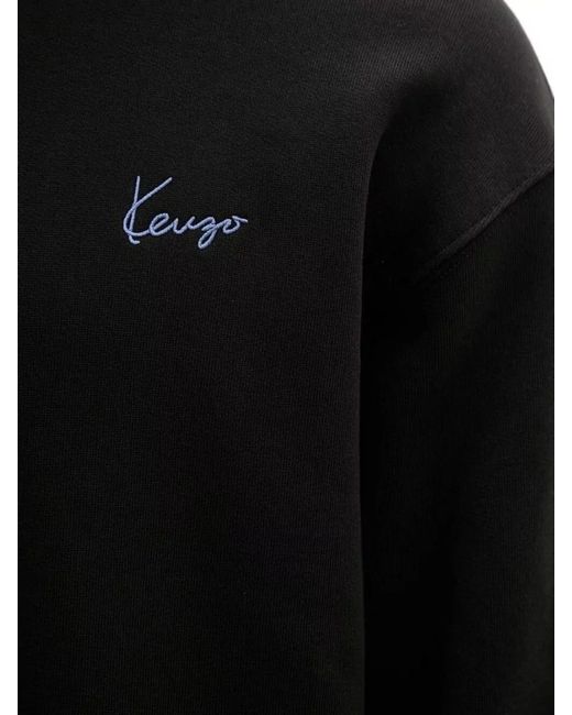 KENZO Black Crewneck Top Cuffs Ribbed Hem Detail for men