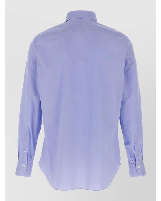 Finamore 1925 Blue Cotton Long-Sleeve Shirt for men