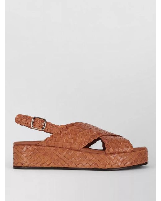 LA ROSE Brown Forli Platform Slides Open Toe Slingback Woven