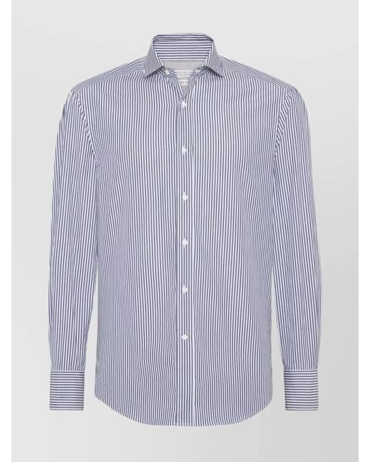 Brunello Cucinelli Purple Striped Cotton Shirt With Button-Down Collar for men