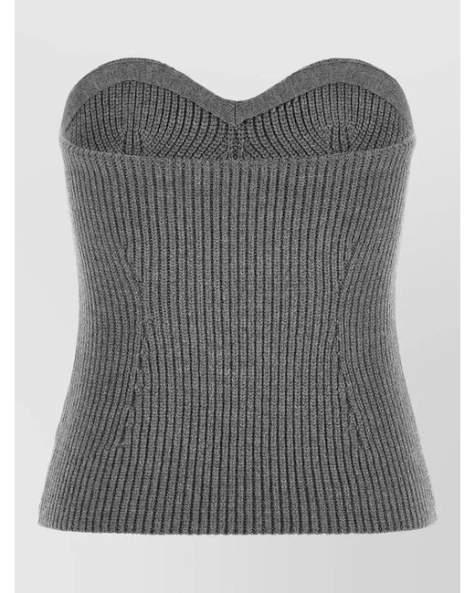 Jil Sander Gray Off Shoulder Knit Top Fitted Silhouette