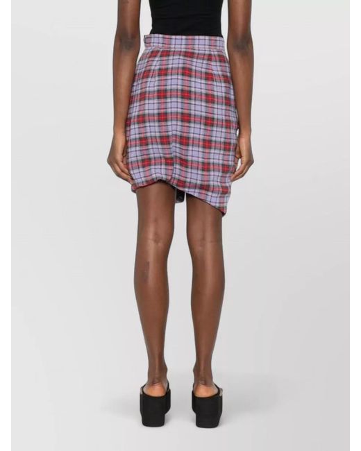 Vivienne Westwood Red Linen Tartan Wrap Asymmetric Midi Skirt