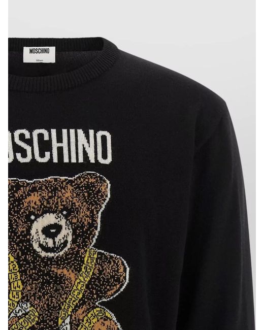 Moschino Black Bear Motif Crew Neck Knit Top for men