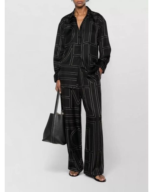 Totême Black Silk Wide-Leg Relaxed-Fit Pajama Trousers