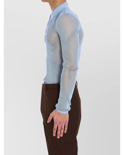 Gucci Blue Long-Sleeve Fitted Technical Mesh Polo Shirt for men