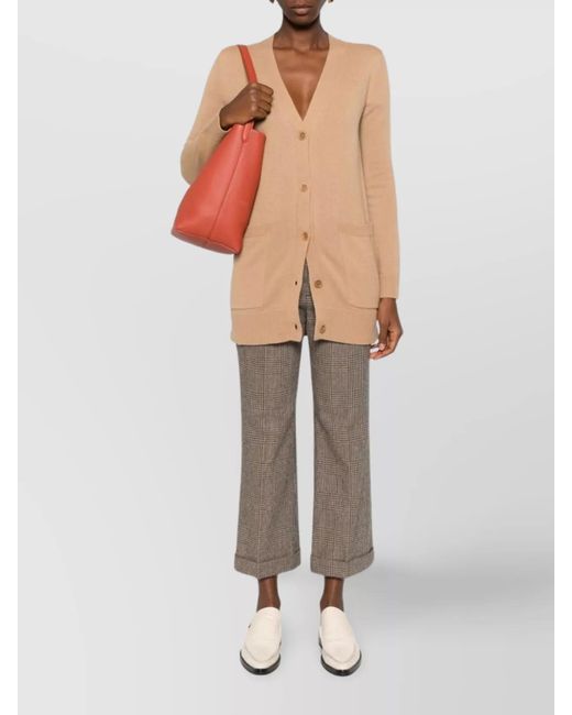 Max Mara Natural Cashmere Wool Sequined V-Neck Cardigan