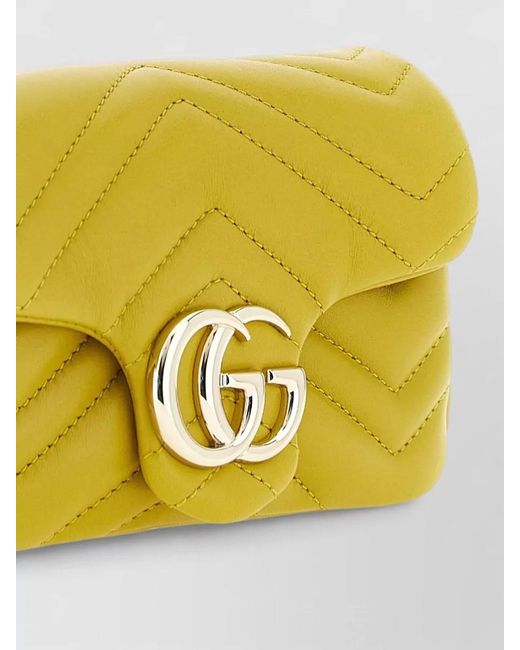 Gucci Yellow Gg Marmont Mini Shoulder Bag Chain Strap