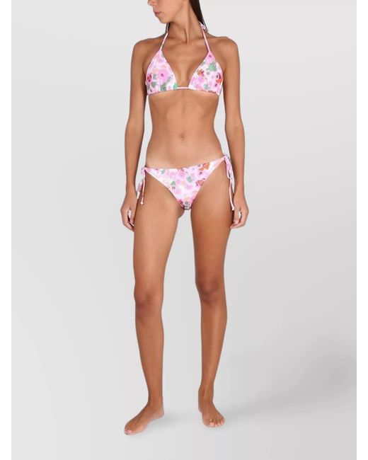 Ganni Pink Floral-Print String Bikini Bottoms