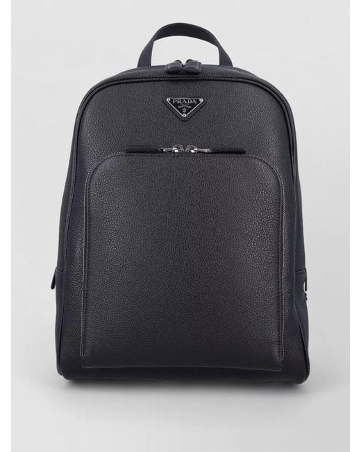 Prada Black Leather Backpack Tone Hardware for men