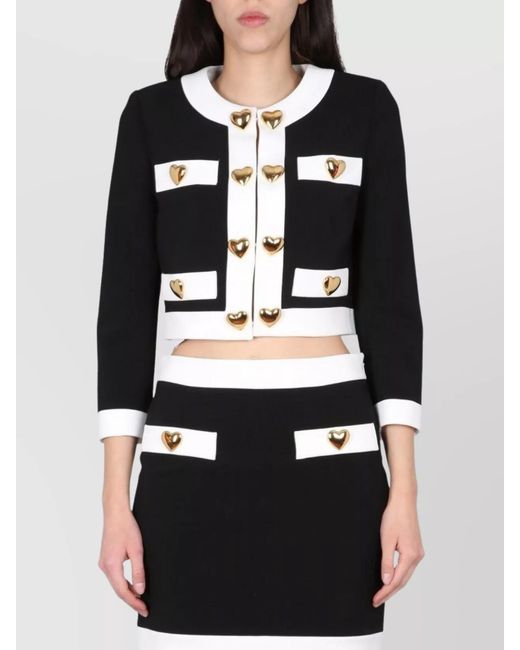 Moschino Black Cropped Jacket Heart Buttons