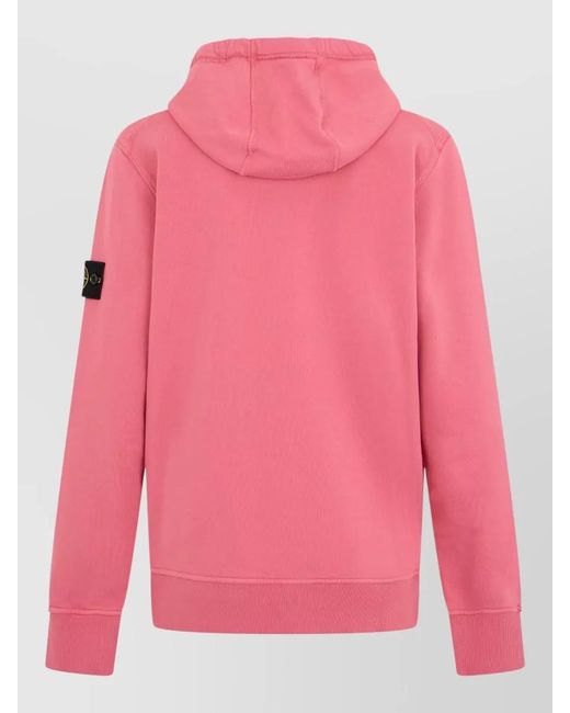 Stone Island Pink Hooded Top Long Sleeves Front Pocket for men