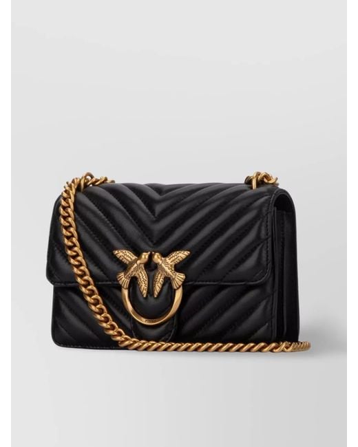 Pinko Black Lovebird Quilted Chain Strap Shoulder Bag