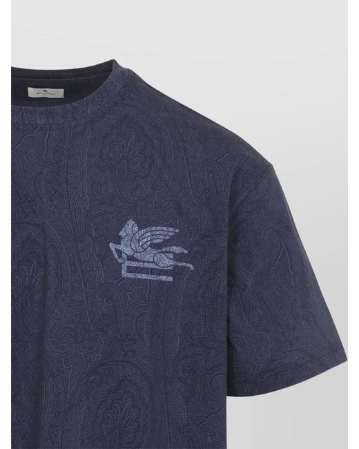 Etro Blue Cotton Paisley Print Short-Sleeve T-Shirt for men