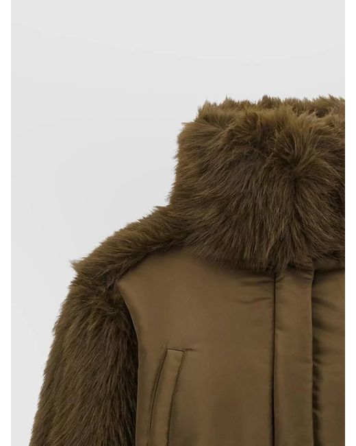 Pinko Green Cropped Oversized Faux Fur Bomber Jacket