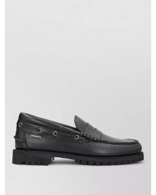 Sebago Black Acadia Leather Boat Shoes Slip On for men