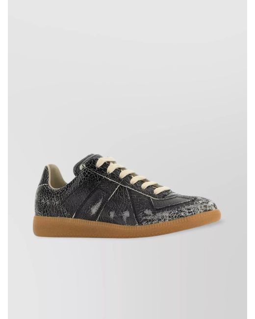 Maison Margiela Black Leather Panelled Low-Top Sneakers