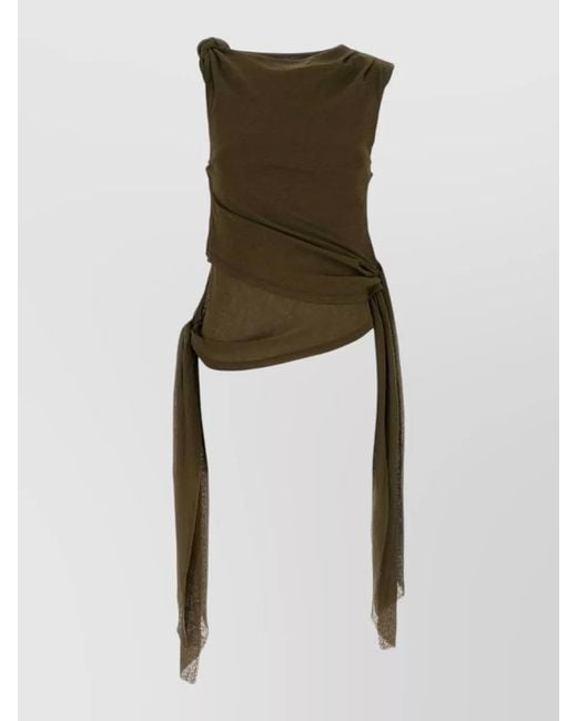 Ganni Green Mesh Tank Top Draped Knot Detail