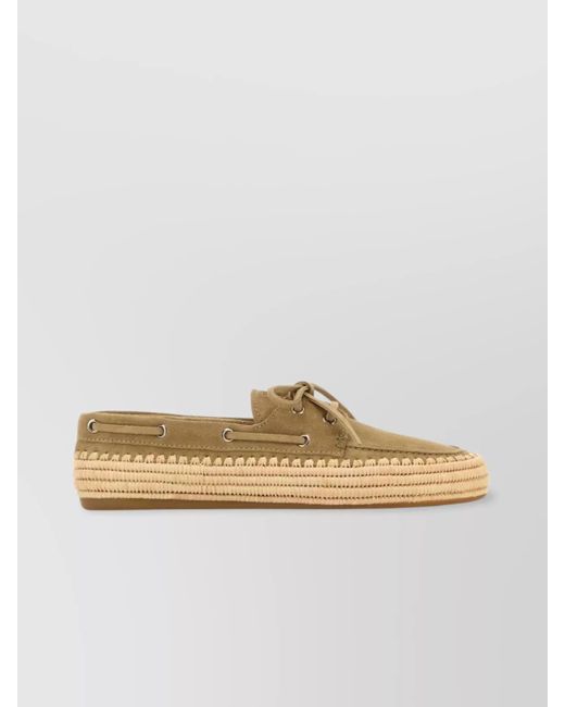 Miu Miu Orange Suede And Raffia Loafers With Lace Detail