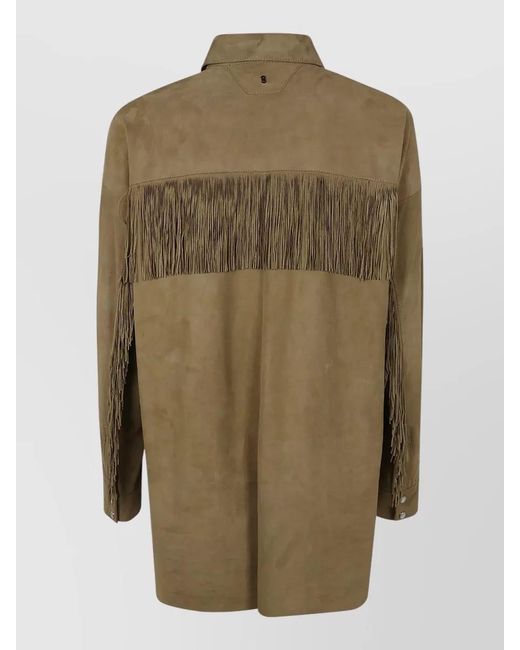 Salvatore Santoro Green Longline Leather Jacket Fringe Detail