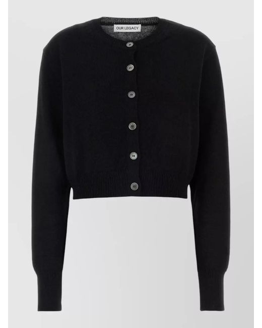 Our Legacy Black Linen Blend Cropped Cardigan Crew Neck