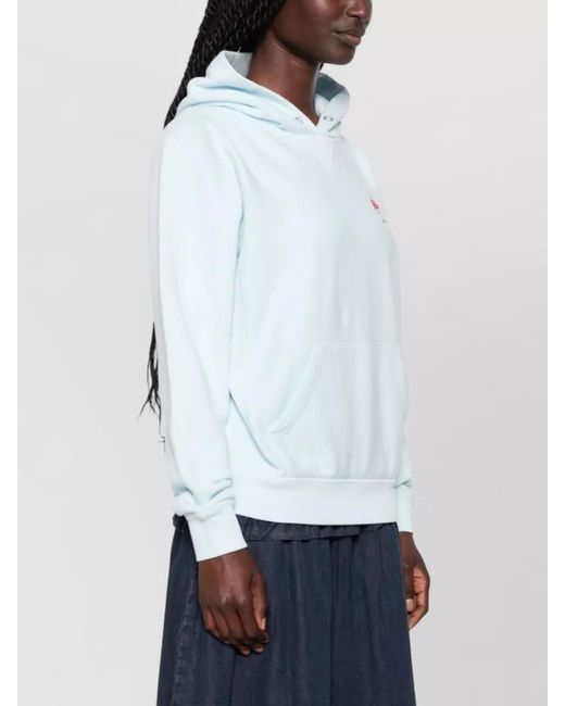 KENZO Blue Hooded Sweatshirt Front Pouch Pocket Ribbed Cuffs