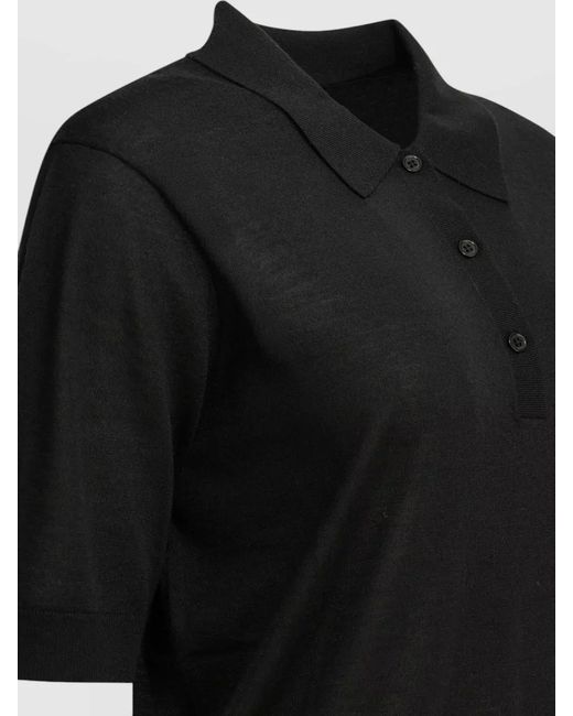 Loulou de Saison Black Short Sleeve Knit Top Fitted Ribbed Trims