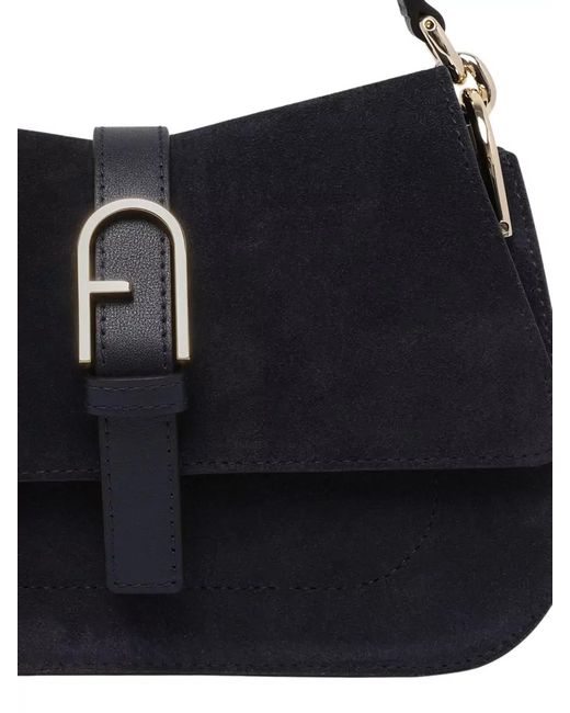 Furla Blue Flow Mini Leather And Suede Shoulder Bag