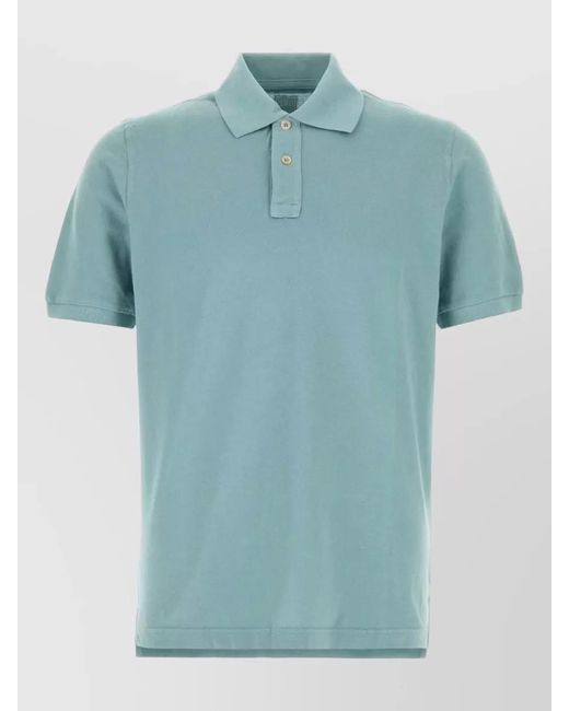 Fedeli Blue Piquet Shirt Polo Collar Short Sleeves for men