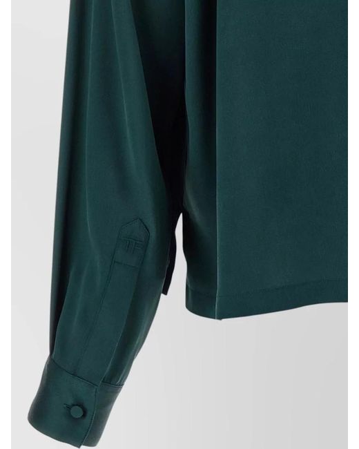 Tom Ford Green Silk Satin Polo Shirt Plunge Neckline