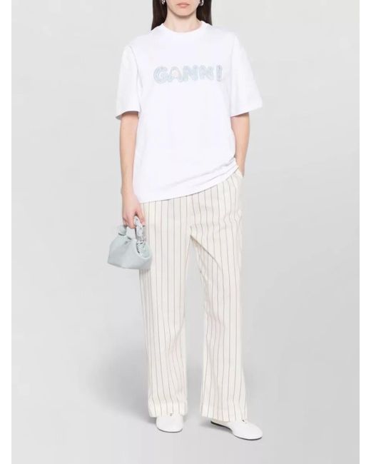 Ganni White Cotton Logo T Shirt Short Sleeves Crewneck