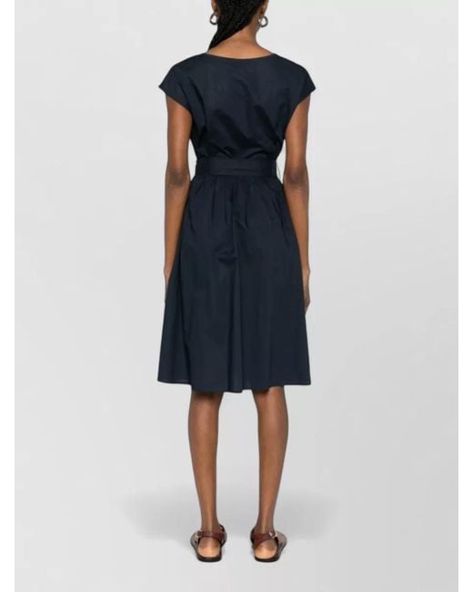 Woolrich Blue Short Dress V Neckline Waist Tie Pockets