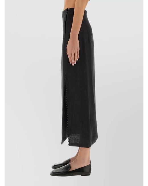 Alysi Black Linen Maxi Skirt Slit High Waist