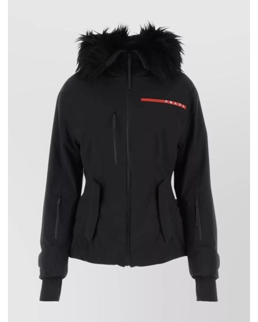 Prada Black Versatile Ski Jacket With Adjustable Straps And Fur Trim Hood