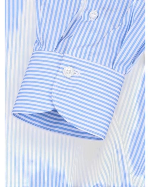 Finamore 1925 Blue Striped Button Down Collar Shirt Long Sleeves for men
