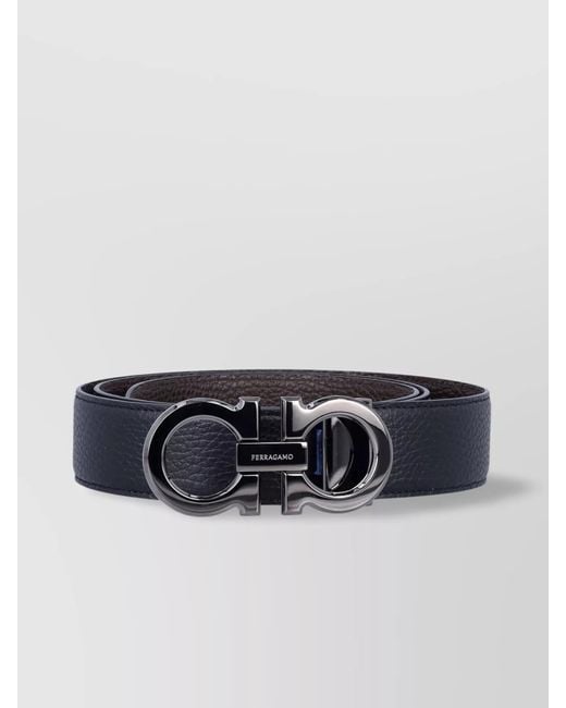 Ferragamo Blue Adjustable Double Buckle Reversible Leather Belt for men